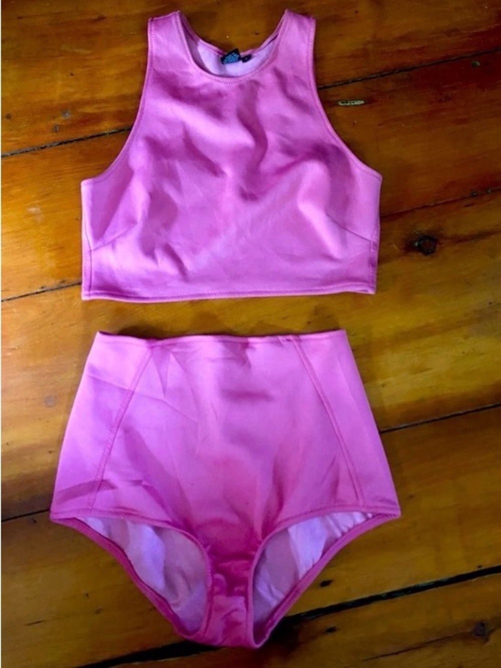 Merrick Maria Peony Pink High-Waist, Cropped Tank Top, Two-Piece Swimsuit